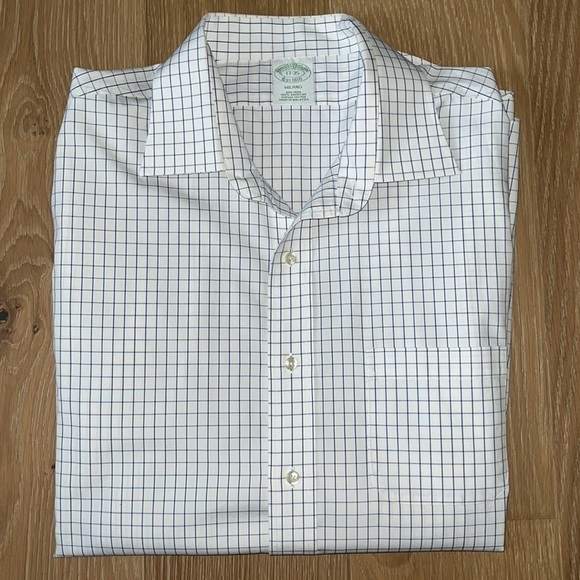 Brooks Brothers 17-35 Milano Supima Cotton Blue Check Dress Shirt - Picture 1 of 7